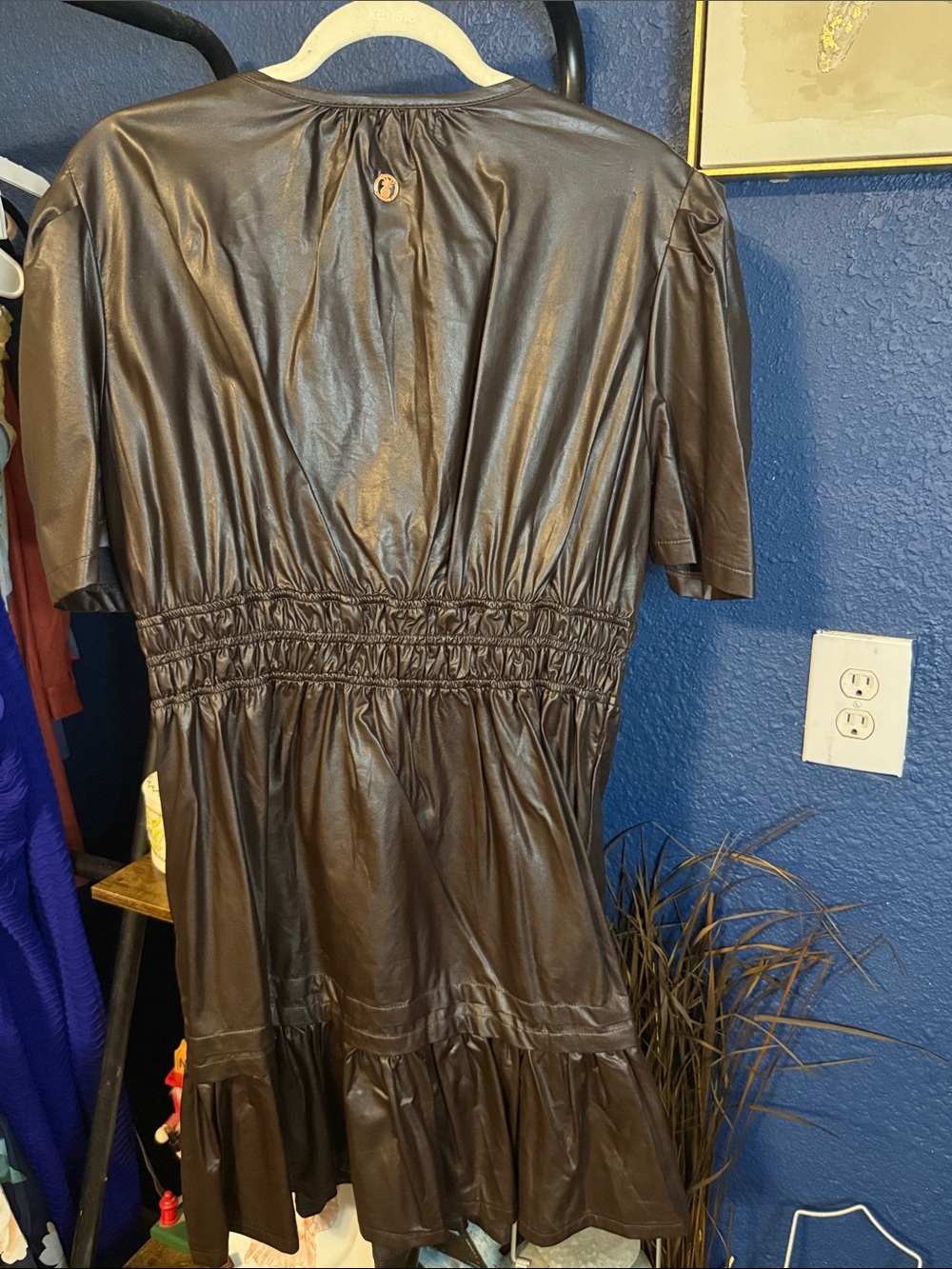 Simply southern Chocolate Brown Faux-Leather Puff Sleeve Mini Dress - Picture 4 of 4